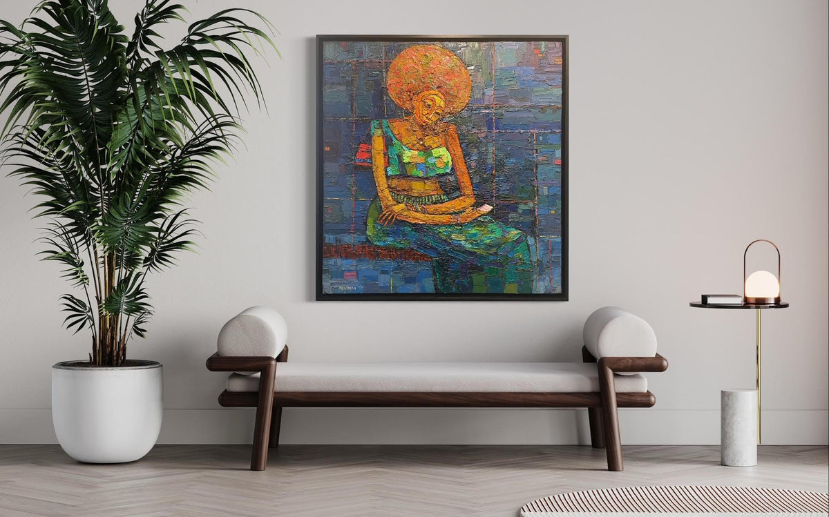 Afro Girl (Blue) - Framed by Ben Ibebe